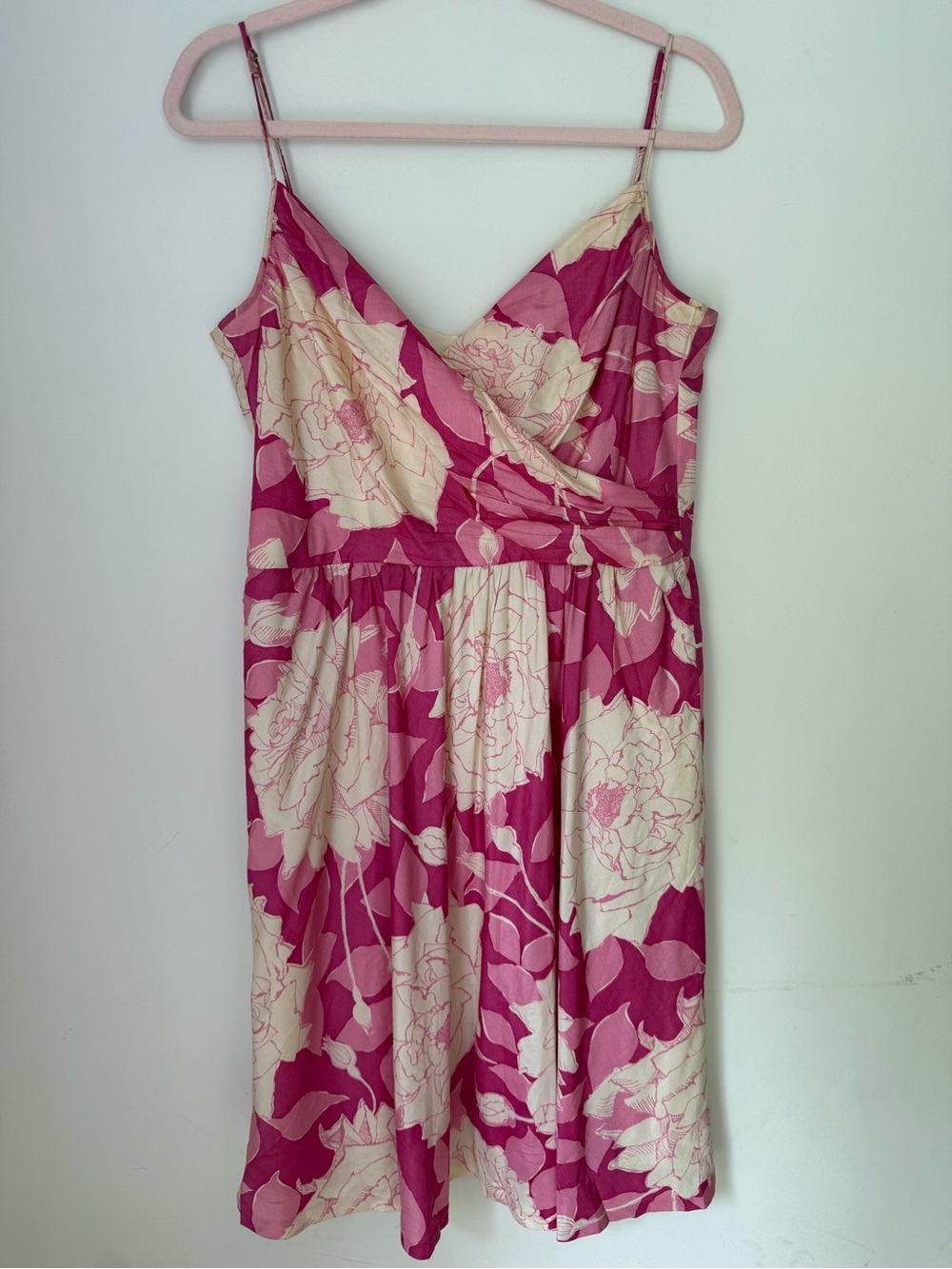 Trina Turk Silk Floral Dress Pink Cream Size 10 Made USA